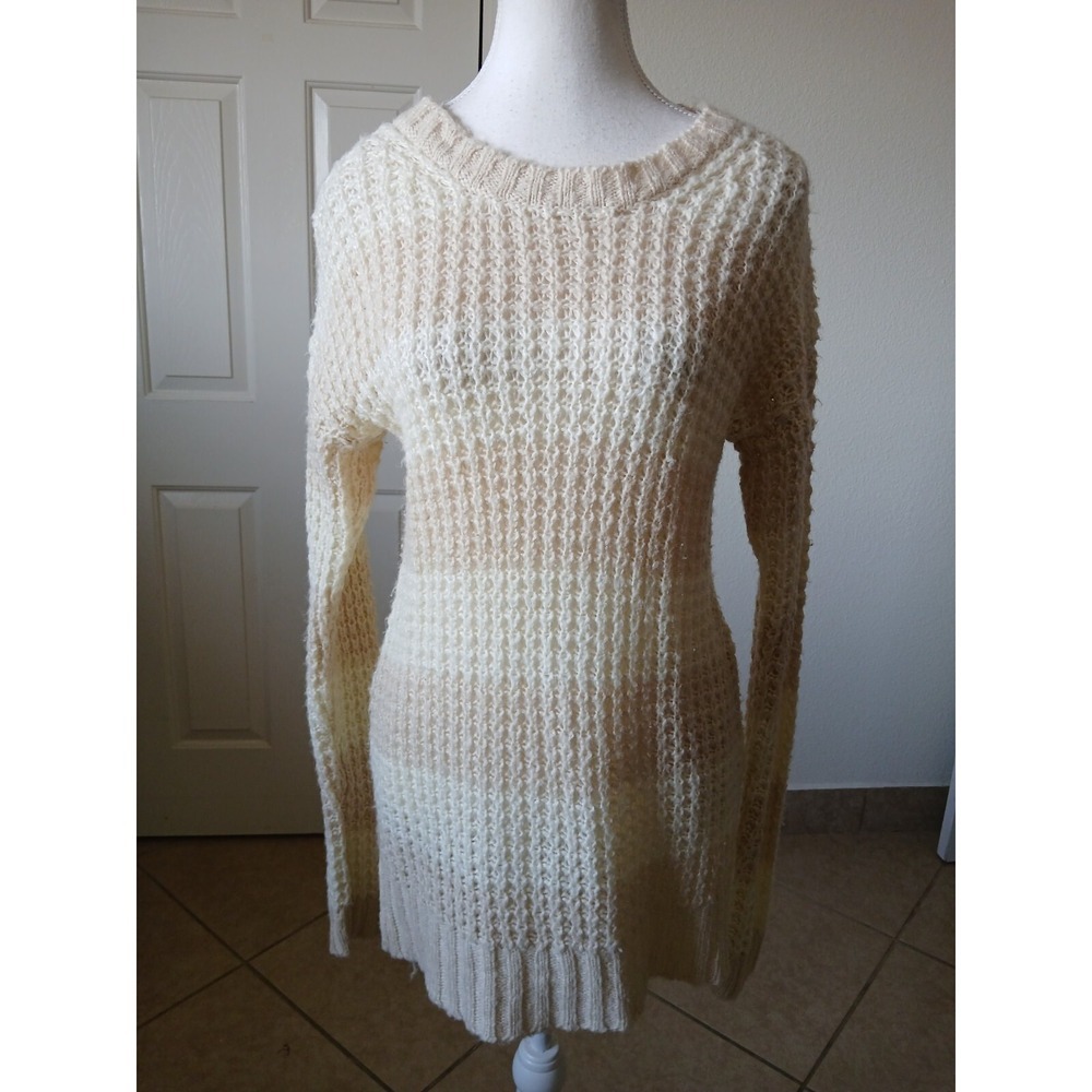 Rue 21 Women's Sweater‎ Size XL Beige Tan Stripes Long Sleeve Round Neck - Picture 2 of 16